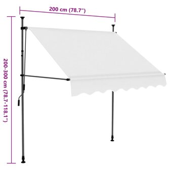 Luifel handmatig uitschuifbaar met LED 200 cm cr&egrave;mekleurig 8