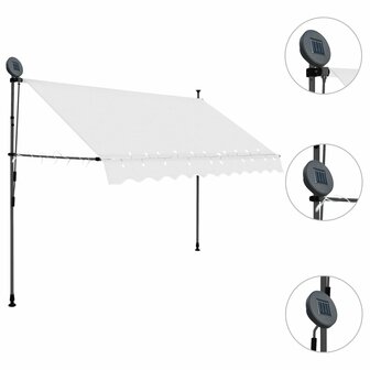 Luifel handmatig uitschuifbaar met LED 300 cm cr&egrave;mekleurig 3