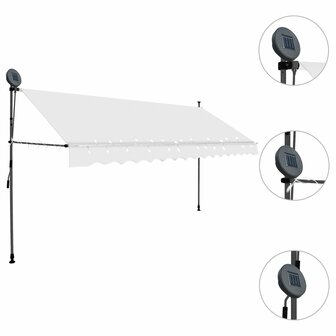 Luifel handmatig uitschuifbaar met LED 350 cm cr&egrave;mekleurig 3