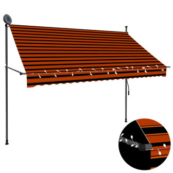 Luifel handmatig uitschuifbaar met LED 250 cm oranje en bruin 1