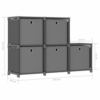 Kast met 5 vakken met boxen 103x30x72,5 cm stof grijs 9