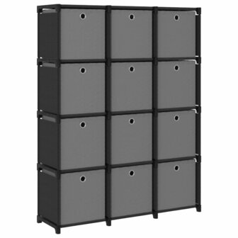 Kast met 12 vakken met boxen 103x30x141 cm stof zwart 1