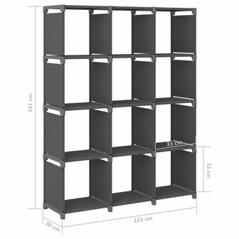 Kast met 12 vakken 103x30x141 cm stof grijs 8
