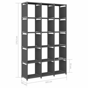 Kast met 15 vakken 103x30x175,5 cm stof grijs 8