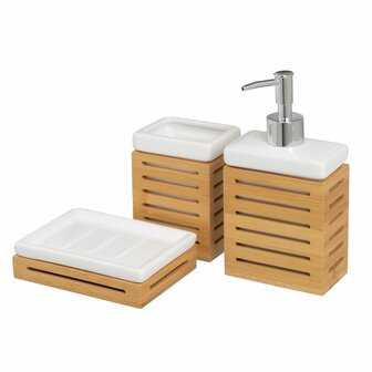 Badset Wit Natuurlijk Keramisch Bamboe 25,5 x 7,5 x 23,5 cm 3 Onderdelen 1