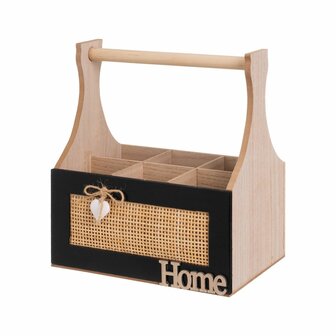 Mand HEARTS Wit Zwart Natuurlijk Hout Riet Hout MDF 25 x 17 x 28 cm 1