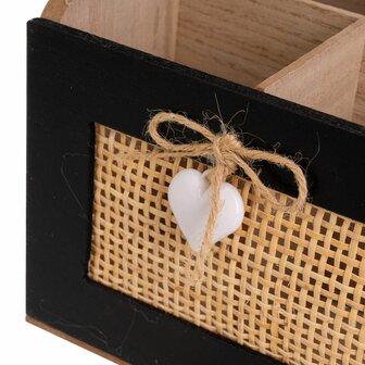 Mand HEARTS Wit Zwart Natuurlijk Hout Riet Hout MDF 25 x 17 x 28 cm 3