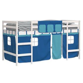 Kinderhoogslaper met gordijnen 80x200 cm grenenhout blauw 4