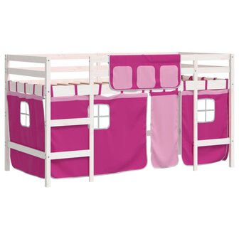 Kinderhoogslaper met gordijnen 80x200 cm grenenhout roze 2