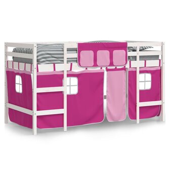 Kinderhoogslaper met gordijnen 80x200 cm grenenhout roze 3