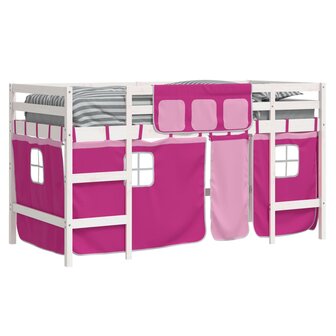 Kinderhoogslaper met gordijnen 80x200 cm grenenhout roze 4