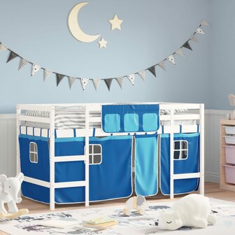 Kinderhoogslaper met gordijnen 90x200 cm grenenhout blauw 1