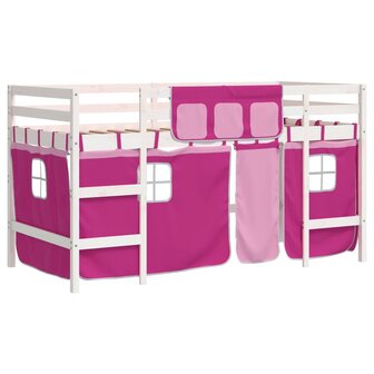 Kinderhoogslaper met gordijnen 90x200 cm grenenhout roze 2