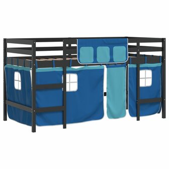 Kinderhoogslaper met gordijnen 90x200 cm grenenhout blauw 2