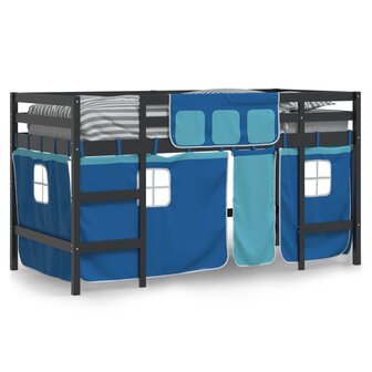 Kinderhoogslaper met gordijnen 90x200 cm grenenhout blauw 3