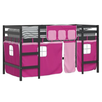 Kinderhoogslaper met gordijnen 90x200 cm grenenhout roze 4