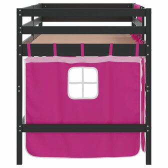 Kinderhoogslaper met gordijnen 90x200 cm grenenhout roze 8