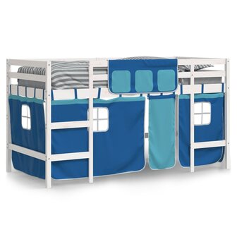 Kinderhoogslaper met gordijnen 90x190 cm grenenhout blauw 3
