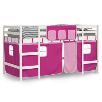 Kinderhoogslaper met gordijnen 90x190 cm grenenhout roze 3