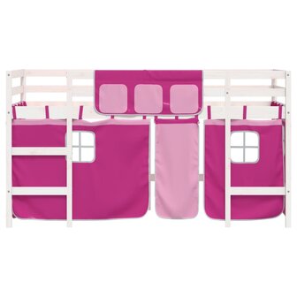 Kinderhoogslaper met gordijnen 90x190 cm grenenhout roze 5