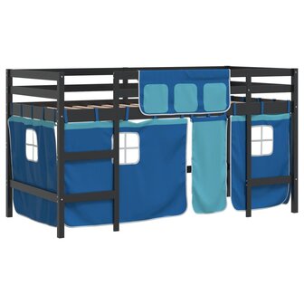 Kinderhoogslaper met gordijnen 90x190 cm grenenhout blauw 2