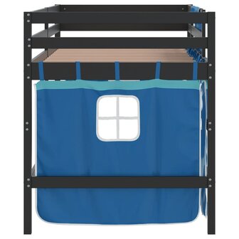 Kinderhoogslaper met gordijnen 90x190 cm grenenhout blauw 8