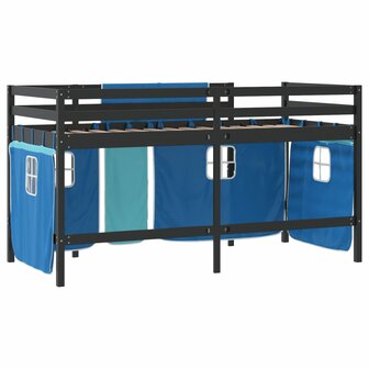 Kinderhoogslaper met gordijnen 90x190 cm grenenhout blauw 9