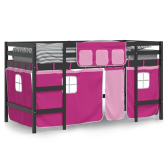 Kinderhoogslaper met gordijnen 90x190 cm grenenhout roze 3