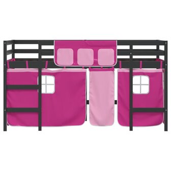 Kinderhoogslaper met gordijnen 90x190 cm grenenhout roze 5