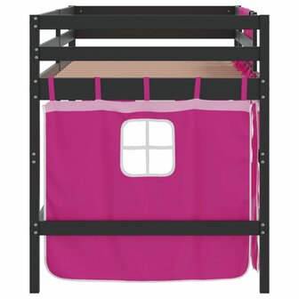 Kinderhoogslaper met gordijnen 90x190 cm grenenhout roze 8