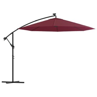 Zweefparasol met LED en stalen paal wijnrood 2