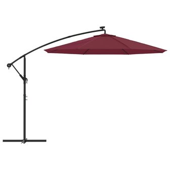 Zweefparasol met LED en stalen paal wijnrood 4