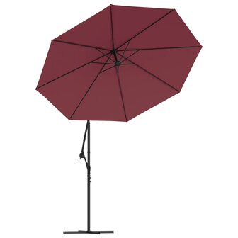Zweefparasol met LED en stalen paal wijnrood 5