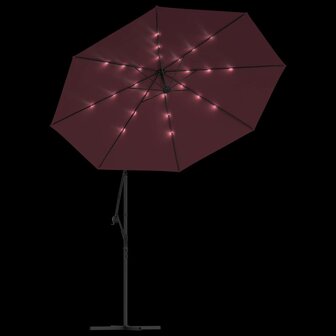 Zweefparasol met LED en stalen paal wijnrood 6