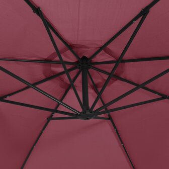 Zweefparasol met LED en stalen paal wijnrood 9