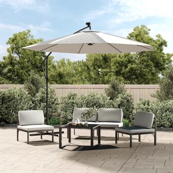 Zweefparasol met LED-verlichting en metalen paal 300 cm zand 1