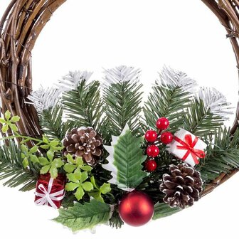 Kerstkroon Rood Multicolour Rotan Plastic Ananas 30 cm 4