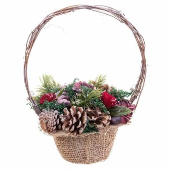 Kerstversiering Rood Multicolour Rotan Plastic Foam Ananas Mand 21 x 21 x 30 cm 2