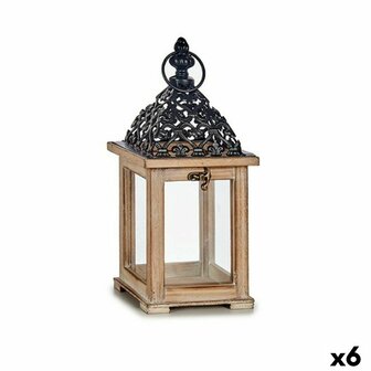 Lantaarn Zwart Natuurlijk Hout 13 x 29 x 13 cm Rooster (6 Stuks) 1