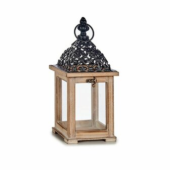 Lantaarn Zwart Natuurlijk Hout 13 x 29 x 13 cm Rooster (6 Stuks) 2