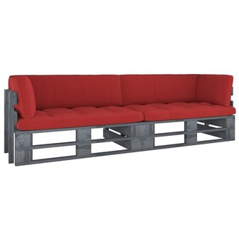 Tweezitsbank pallet met kussens grijs ge&iuml;mpregneerd grenenhout 1