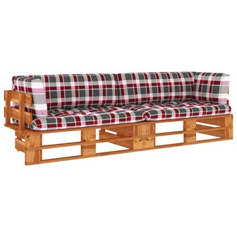 Tweezitsbank pallet met kussens honingbruin ge&iuml;mpregneerd hout 1