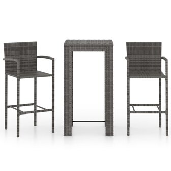 3-delige Tuinbarset met armleuningen poly rattan grijs 2