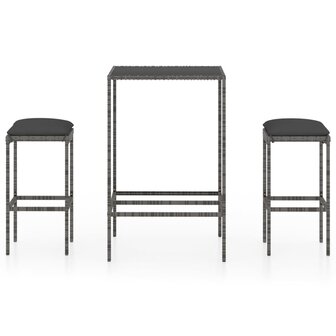 3-delige Tuinbarset met kussens poly rattan grijs 2