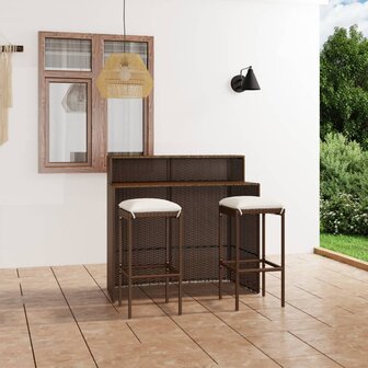3-delige Tuinbarset met kussens bruin 1