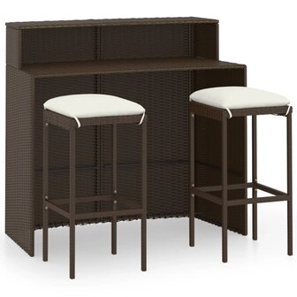 3-delige Tuinbarset met kussens bruin 2