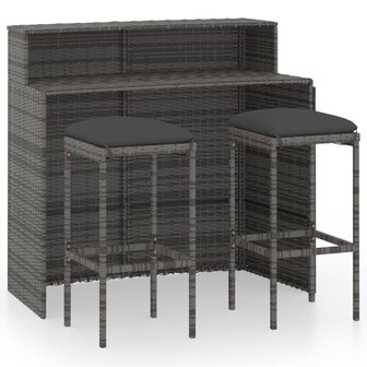 3-delige Tuinbarset met kussens grijs 2