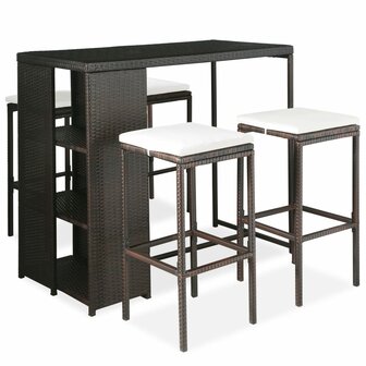 5-delige Tuinbarset met kussens poly rattan bruin 1