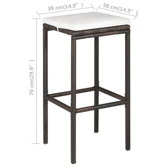 5-delige Tuinbarset met kussens poly rattan bruin 8