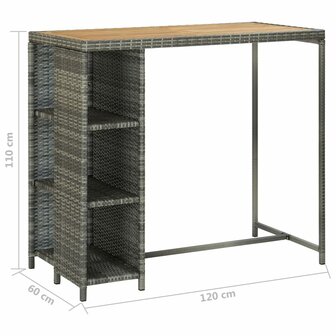 5-delige Tuinbarset met kussens poly rattan grijs 8